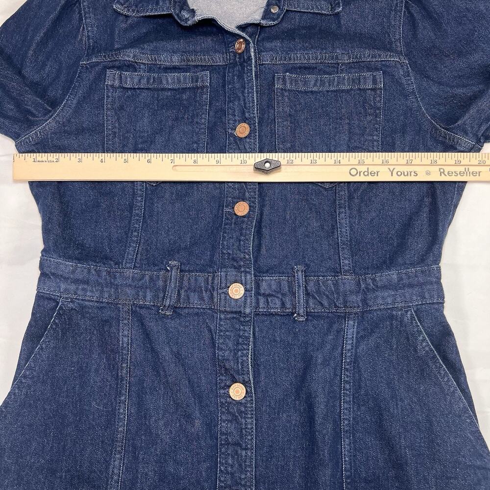 Gap Denim Dress Size M Tall Blue Dark Wash Puff Sleeves Button Pockets Western - Picture 8 of 12